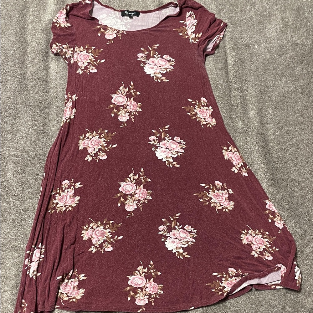 Time and Tru Burgundy Floral Midi Dress